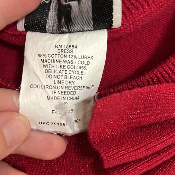 Rare Editions Red Cotton/Lurex Short Sleeve Sweater Dress - Picture 4 of 5